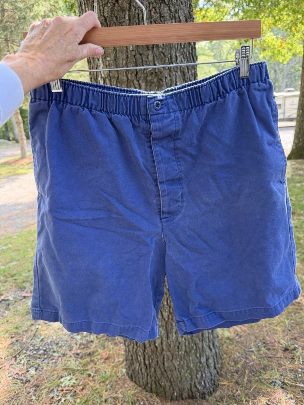 Vintage 90s Oarsmen stonewashed blue canvas preppy Nantucket shorts M pull-on